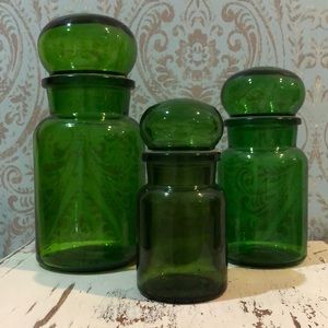 Set of Emerald Green Apothecary Jars